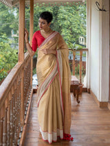 Women's Yellow Zari Cotton Saree