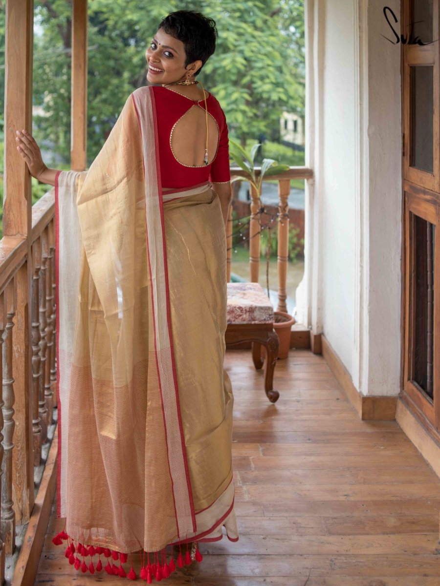 Women's Yellow Zari Cotton Saree