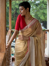 Women's Yellow Zari Cotton Saree
