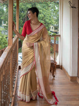 Women's Yellow Zari Cotton Saree
