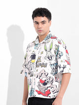 Men's White Casual Printed Half Sleeves Shirt