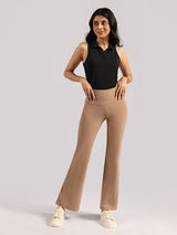 Women's Brown Solid Sports High Rise Trouser - Tall