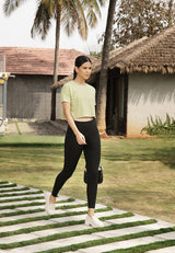 Women's Black Solid Sports High Rise Pant - Tall