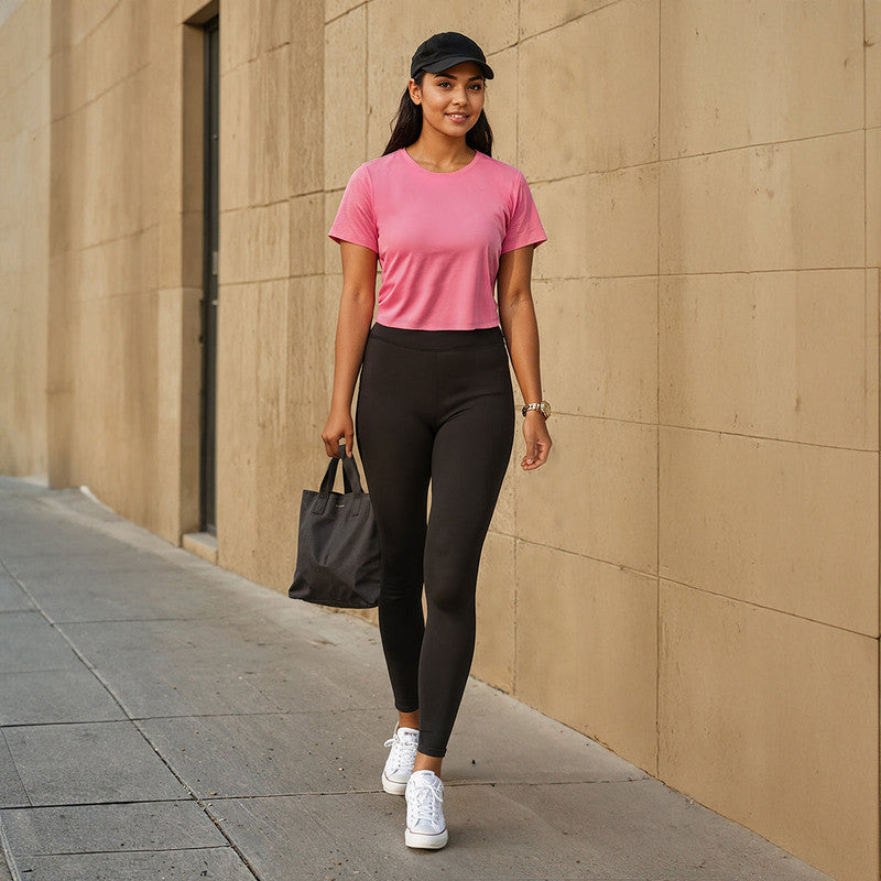 Women's Black Solid Sports High Rise Legging