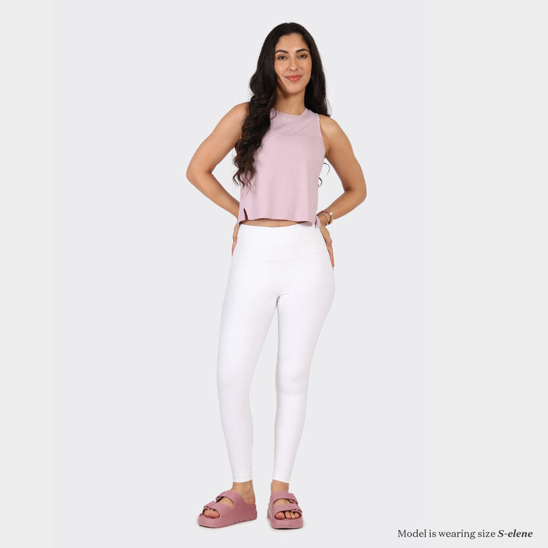 Women's White Solid Sports High Rise Legging