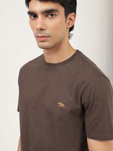 Men's Brown Casual Regular Fit Solid Half Sleeves Tshirt