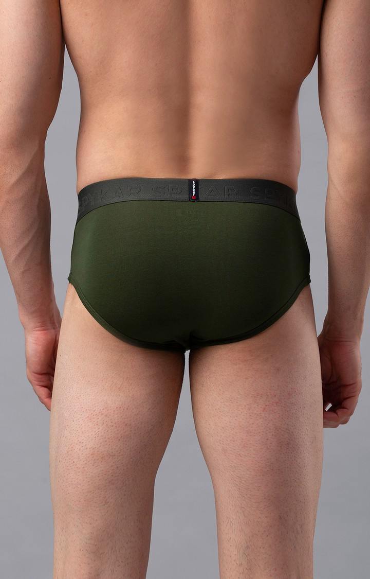 Men's Olive Mid-Rise Solid Brief