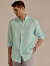 Men's Green Casual Regular Fit Solid Full Sleeves Shirt