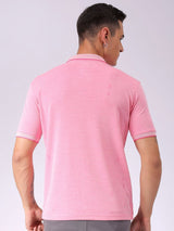 Men's Pink Casual Self-Design Half Sleeves Tshirt