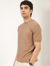 Men's Brown Casual Regular Fit Solid Half Sleeves Tshirt