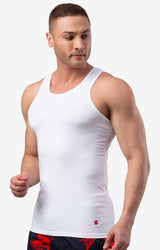 Men's White Solid Round Neck Vest