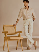 Men's Beige Casual Regular Fit Solid Full Sleeves Shirt