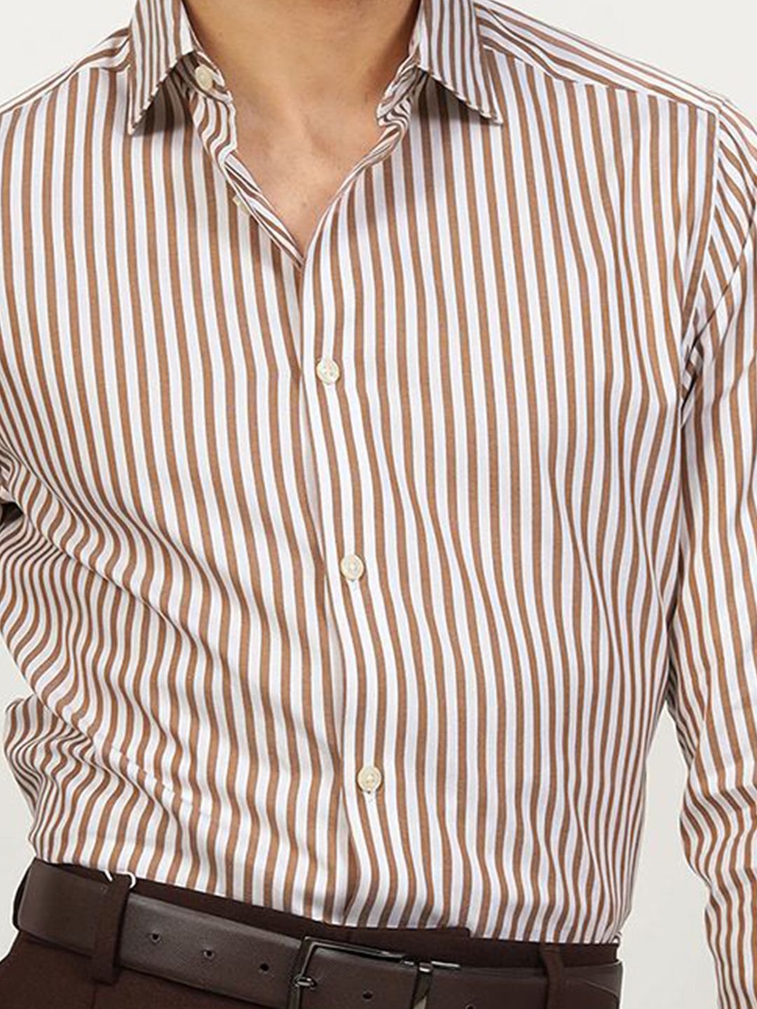 Men's Brown Casual Regular Fit Striped Full Sleeves Shirt