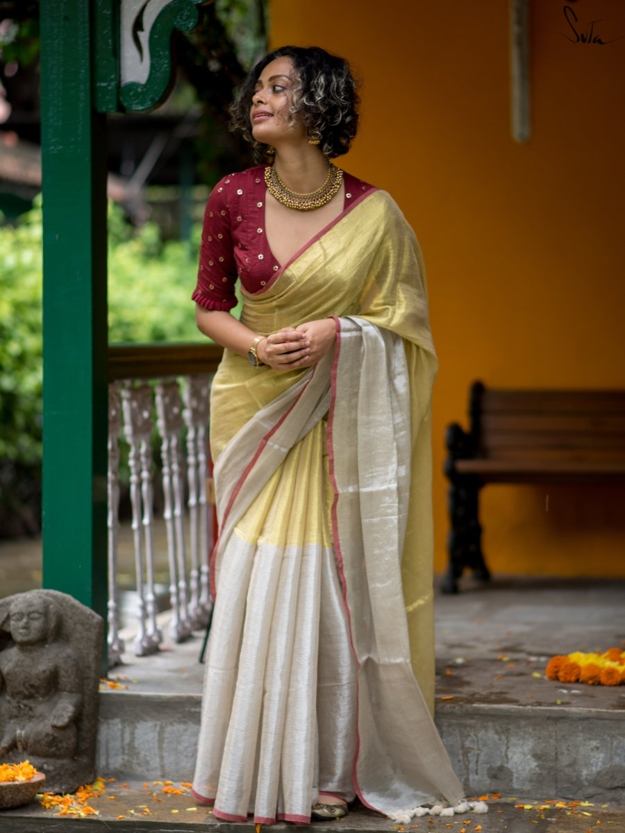 Women's Yellow Mul Cotton Saree