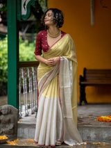 Women's Yellow Mul Cotton Saree