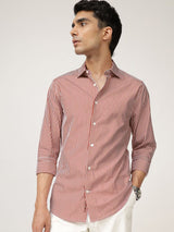 Men's Red Casual Regular Fit Striped Full Sleeves Shirt