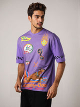 Men's Purple Casual Oversized Fit Printed Half Sleeves Tshirt