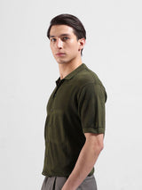 Men's Green Casual Slim Fit Textured Half Sleeves Shirt