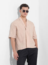Men's Beige Casual Solid Half Sleeves Shirt