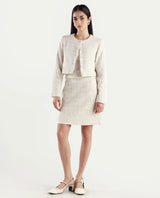 Women's Beige Polyester Blend Plain Mini Fitted Skirt