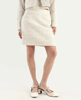 Women's Beige Polyester Blend Plain Mini Fitted Skirt