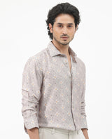 Men's Grey Casual Regular Fit Printed Full Sleeves Shirt