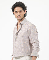 Men's Grey Casual Regular Fit Printed Full Sleeves Shirt