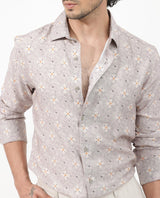 Men's Grey Casual Regular Fit Printed Full Sleeves Shirt