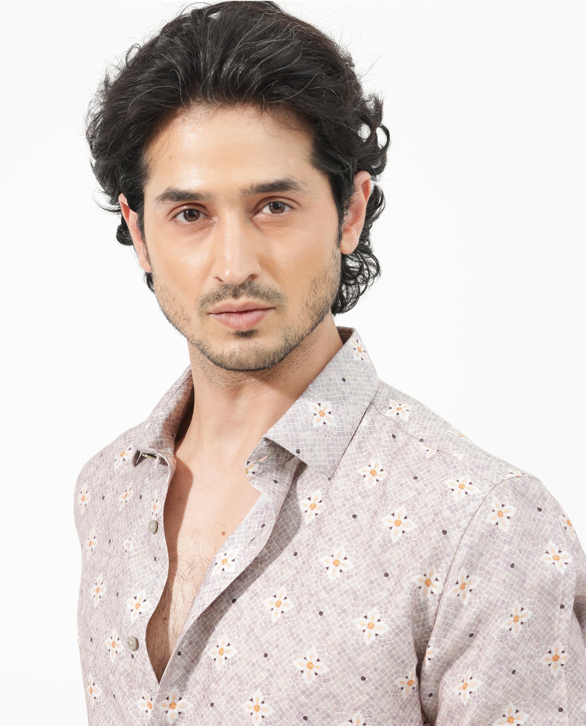 Men's Grey Casual Regular Fit Printed Full Sleeves Shirt