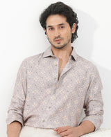 Men's Grey Casual Regular Fit Printed Full Sleeves Shirt