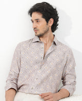 Men's Grey Casual Regular Fit Printed Full Sleeves Shirt