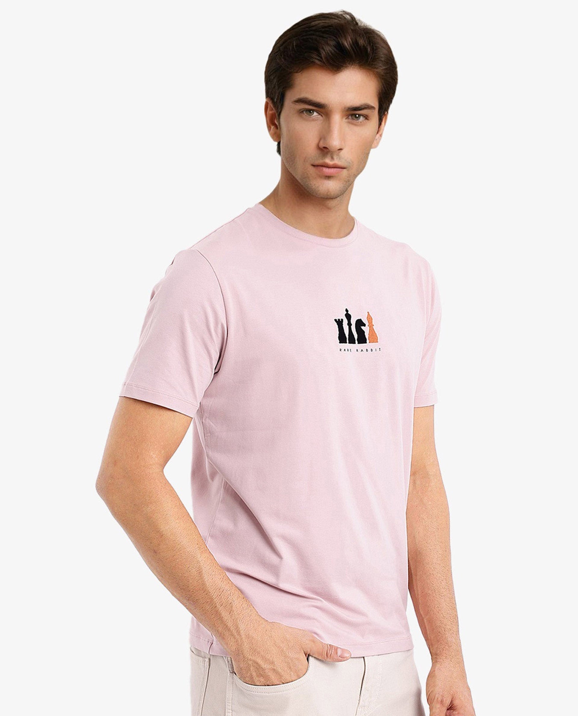 Men's Pink Casual Regular Fit Printed Half Sleeves Tshirt