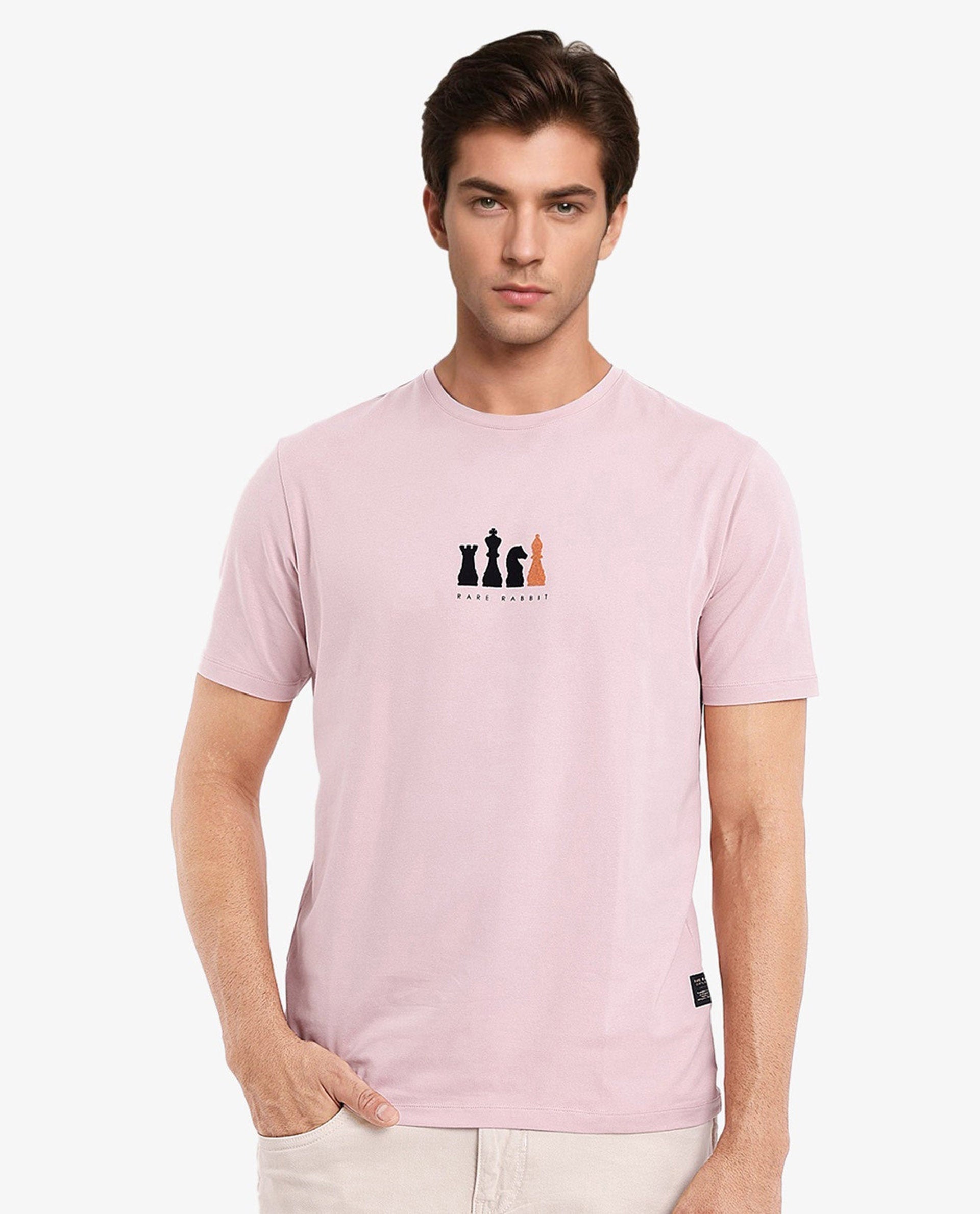 Men's Pink Casual Regular Fit Printed Half Sleeves Tshirt