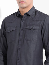 Men's Black Casual Solid Full Sleeves Shirt