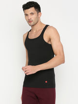 Men's Black Solid Round Neck Vest