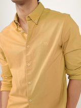 Men's Gold Casual Regular Fit Solid Full Sleeves Shirt