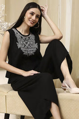 Women's Black Festive Sleeveless Co-ords Set