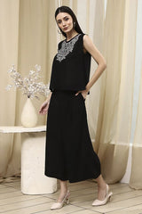 Women's Black Festive Sleeveless Co-ords Set