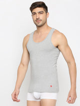 Men's Grey Melange Solid Round Neck Vest