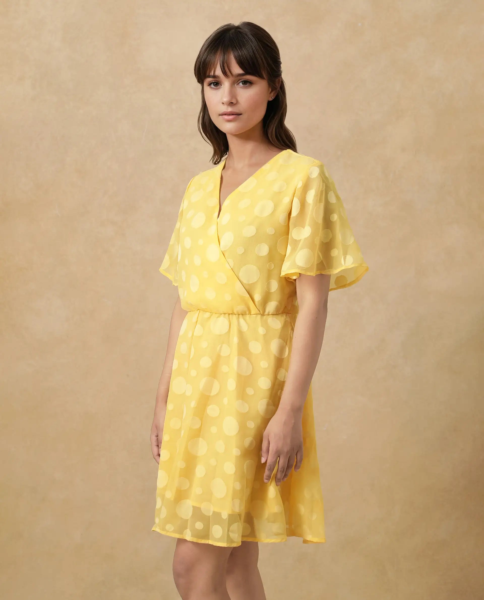 Women's Yellow Half Sleeves Dress
