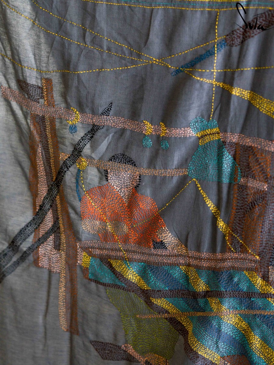 Women's Gray Cotton Saree