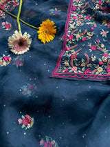 Women's Blue Mul Cotton Saree