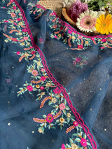 Women's Blue Mul Cotton Saree