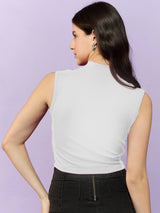 Women's White Casual Solid Sleeveless Top
