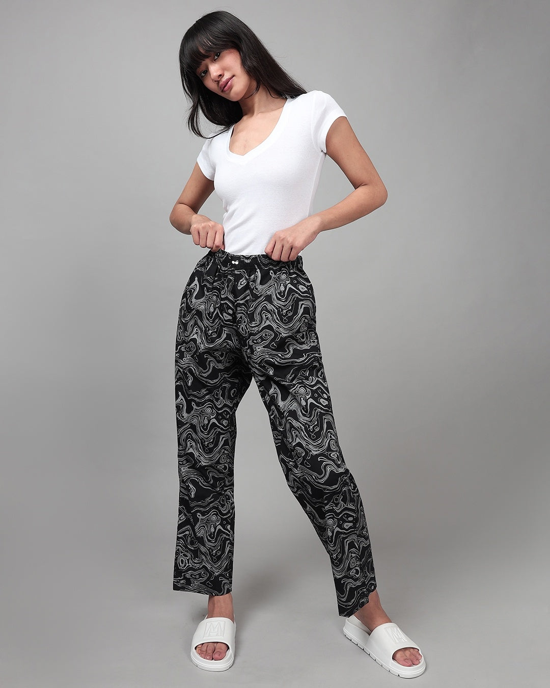 Women's Black Casual Printed Pyjama