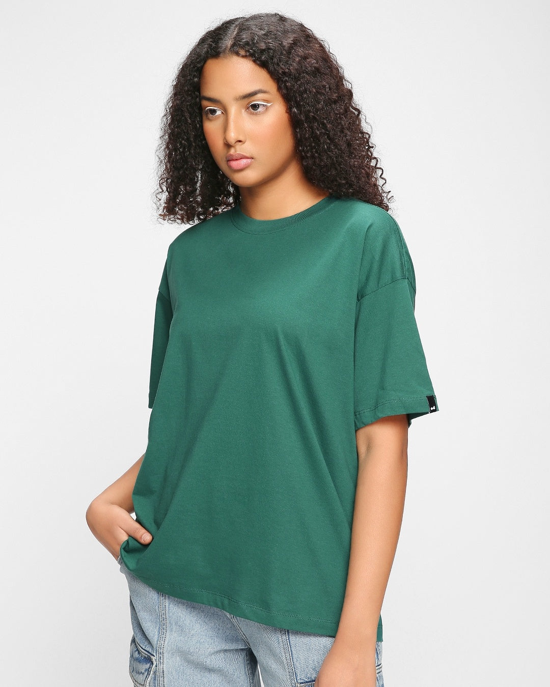 Women's Green Casual Oversized Fit Solid Half Sleeves Tshirt
