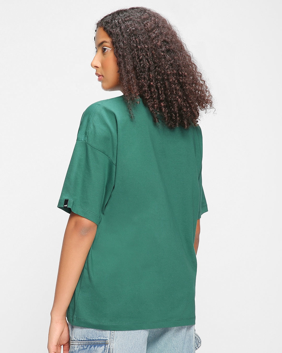 Women's Green Casual Oversized Fit Solid Half Sleeves Tshirt