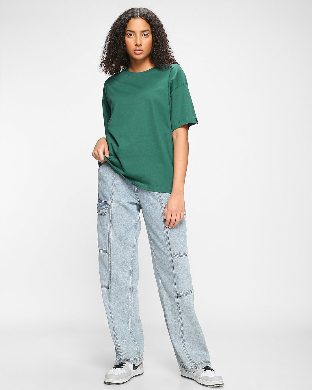 Women's Green Casual Oversized Fit Solid Half Sleeves Tshirt