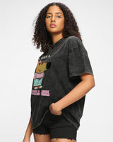 Women's Black Chill Girl Graphic Printed Oversized Acid Wash Tshirt