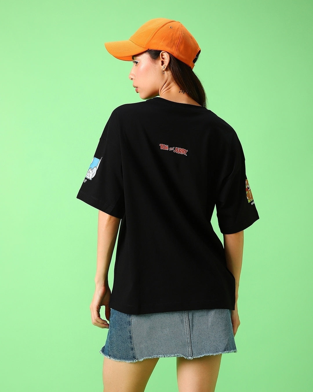 Women's Black Streetwear Half Sleeves Tshirt